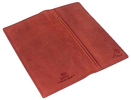 Genuine Leather Checkbook Cover For Men & Women Checkbook Holder Wallet RFID Blocking USA Series (Red) - color: Red