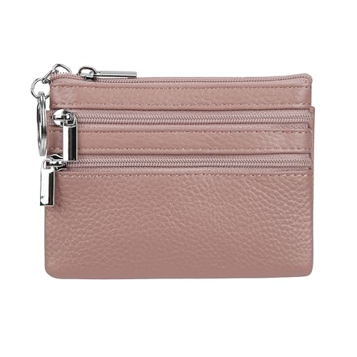 Women Genuine Leather Coin Purse Small Keychain Change Wallet - color: Dark Pink