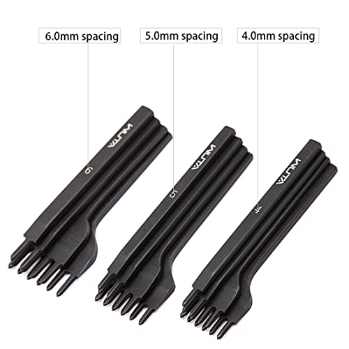 WUTA Leather Hole Punch Tool Pricking Iron Hole Puncher 6mm 1/2/4/6 Prong Tooth Lacing Diamond Stitching Chisel Set for DIY Leather Craft Kits (Black) - color: Black, size: 1nd 6mm 1/2/4/6