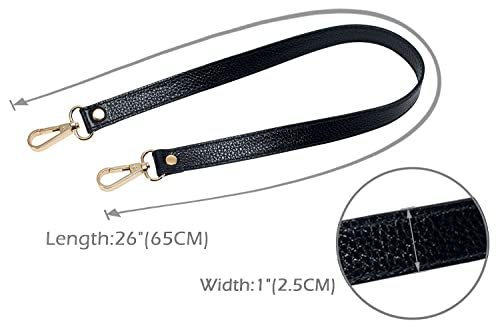 VanEnjoy Full Grain Leather Replacement Strap Shoulder Bag Purse, 0.98 inch Width Gold Hardware (Black) - color: Black, size: 26 inches