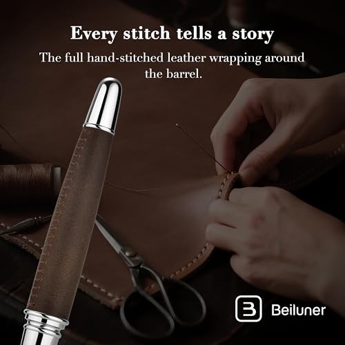 BEILUNER 318 Luxury Leather Pen, Full Grain Oil Tan Crazy Horse Cowhide Leather, Chrome-Plated Finish, Smooth Black Ink Refill, Best Rollerball Gift for Men & Women,Executive, Professional, Nice Pens - color: Crazy Horse Cowhide Leather