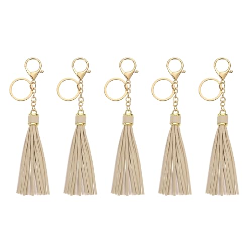 uxcell Leather Keychain Tassels, Women Tassel Bag Charm with Lobster Clasp Key Ring for Handbag Purse - color: Dirty Pink