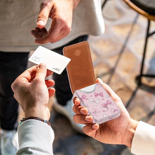 Business Card Holder, PU Leather Printing Business Card Case Pocket with Magnetic Shut, Portable Business Card Carrier Holder for Women or Men (Bow) - color: Bow