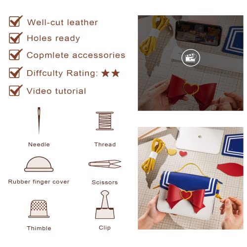 Bag Making Kit, Anime Sailor Cosplay Bowknot withTools, Shoulder Bag Kit | Purse Making Kit, Leather Anime Messenger,Kawaii Purse & Handbag, Accessories Bag Making Kits for Women, Semi-Finished