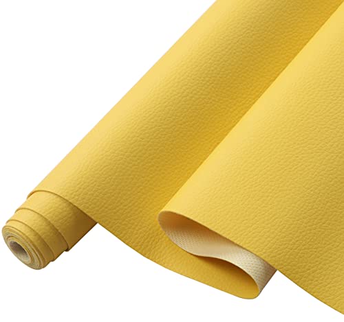 Picheng Lychee Faux Leather Fabric: 13.8" x 53" Yellow Faux Leather Roll | Lychee Texture Solid Color Faux Leather Sheets Marine Vinyl for Making Crafts Leather Earrings Bows Sewing DIY (Yellow) - color: Yellow