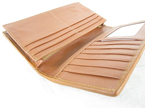 Pelgio Genuine Crocodile Alligator Backbone Skin Leather Checkbook Long Wallet (Tan Brown) - color: Tan Brown