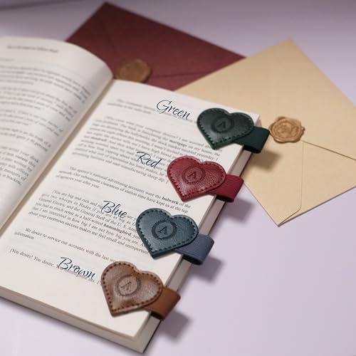 Magnetic Leather Bookmarks with Pen Holder, 26 Letters Name Initial Custom Personalized Heart-Shaped Book Marks for Book Lover Readers, Bygone Cute Leather Bookmark Gift for Women,Girls (Red,S) - color: Red, size: S