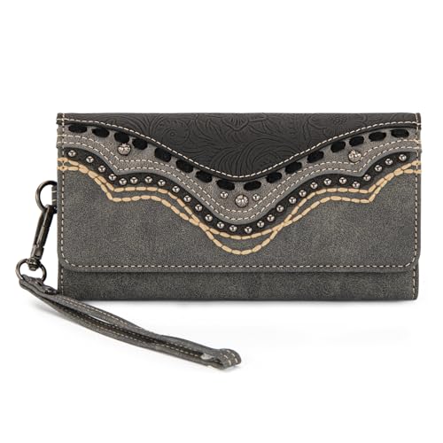 Montana West Wristlet Wallets for Women Western Trifold Wallet Purse with Card Holder MW1340-W002BK - color: Embossed-Black