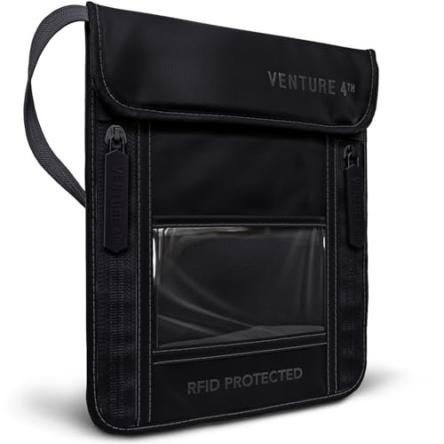 VENTURE 4TH Travel Neck Wallet, RFID Blocking Passport Holder - Sleek Black - color: Sleek Black