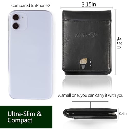 RFID Blocking Wallet for Men, Ultra Thin Slim Minimalist Bifold with ID Window for Front Pocket - Lightweight Compact, Gift Box Included - color: Black02