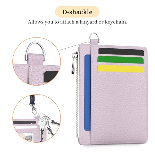 Hancynir Minimalist Slim Wallet Women Credit Card Holder, RFID Small Cute | Zipper Pocket Wallet, Thin Travel Coin Purse, Ladies Women Gifts, Key Chain Card Case, 6 Card Slots, ID Window, PU Leather - color: 1- Lichee PR