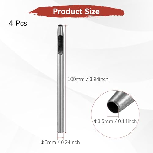 3.5MM Leather Hole Punch Tool [4PCS] - Metal Round Belt Hole Puncher Use for Leather Working & Belts & Watch Band & Paper & Plastic - [Silver Tone] Round Hollow Tools - size: 3.5mm