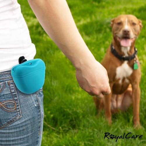 RoyalCare Silicone Dog Treat Pouch-Small Training Bag-Portable Dog Treat Bag for Leash with Magnetic Closure and Waist Clip[US Design Patent] - color: dark green