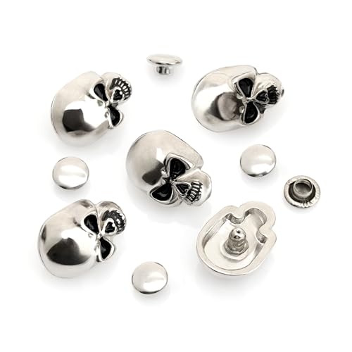 CRAFTMEMORE Skull Rivets Metal Ghost Skull Rapid Rivet Decorative Stud Punk Buttons for Bracelets Bags Belts Shoes Leathercraft Pack of 10 SK02 (Silver Black Eye) - color: Silver Black Eye
