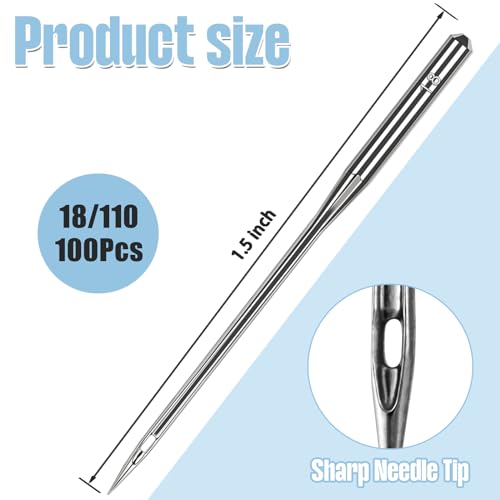 100 Pcs Universal Size 110/18 Heavy Duty Sewing Machine Needles, Quliting Sewing Machine Needles for Leather, Compatible with Kind of Home Sewing Machine - style: 100pcs