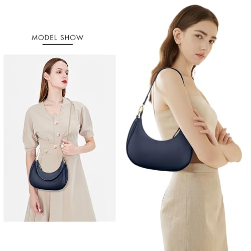KKXIU Small Shoulder Bag for Women Mini Clutch Purses Cute Hobo Handbags | Classic Trendy Retro Underarm Crossbody Bag with Detachable Straps, Vegan Leather, Zipper Closure - color: Blue