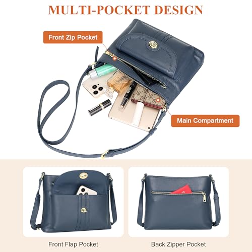 Over Earth Genuine Leather Crossbody Bags for Women Square Trendy Purses | Leather Shoulder Handbags with Card Slot, Adjustable Strap 20.8"-24.65", Fits 9.6" ipad for Work/Daily - color: Indigo Blue