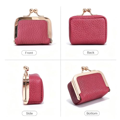 Genuine Leather Mini Jewelry Box Coin Purse for Women,Solid Color Kiss Lock Jewelry Case Organizer,Mini Travel Ring Box - color: Wine Red