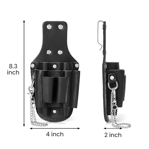 Small Tool Pouch, Genuine Leather Electrician Tool Pouch | 7 Pockets with Metal Tape Chain, Reinforced Rivets, Convenient & Quick Tool Access - color: black-a