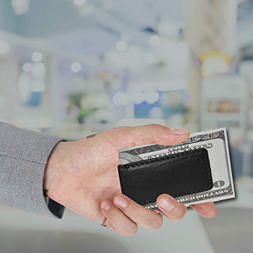 Men's New Leather Strong Magnetic Money Clip (Black) - color: Black
