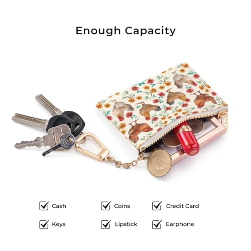 Chicken Rooster Keychain Coin Purse for Women, Small Change Pouch | Cute Floral Key Chain Purse, Mini Zipper Pocket, PU Leather, Travel Wallet for Girls, Coin Holder, Key Ring, Women Gifts - color: Chicken Rooster