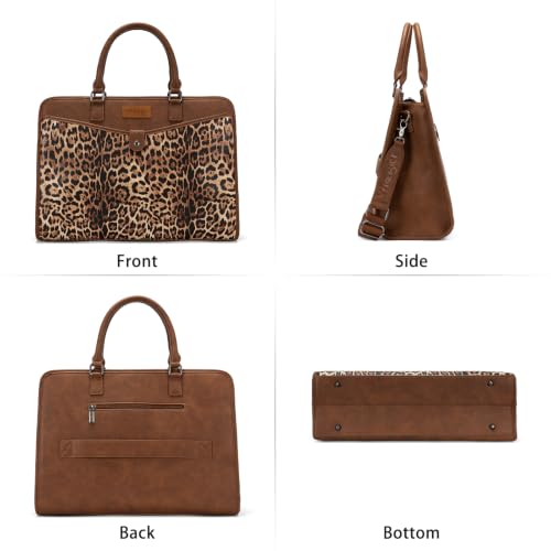 Wrangler Laptop Tote Bag for Women Fits 15.6 In Laptop for Travel and Work | Multi-compartment Organizer, Detachable Adjustable Shoulder Strap, Scratch-resistant Waterproof，Metal Feet on the Base - color: Leopard-print