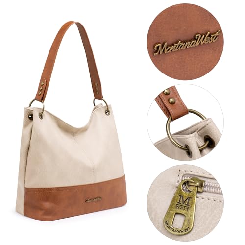 Purses for Women Hobo Bags Slouchy Shoulder Bag Tote Handbags | Stylish for Everyday Use, Zip-top Closure, Back Anti-theft Pocket, 3 Inner Pockets, Comfortable Wide Strap for Dating Errands - color: A-light Cream