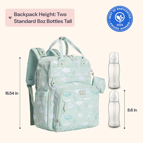 BabbleRoo Diaper Bag Backpack - Baby Essentials Travel Tote - Multi Function Water Resistant Diaper Bag, Travel Essentials Baby Bag with Changing Pad, Stroller Straps & Pacifier Case - Green Birdy - color: Green Birdy, size: Large