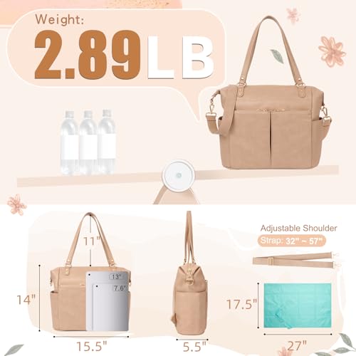 MOMINSIDE Diaper Bag Tote Convertible Diaper Bag Backpack Tote Leather | 4 in 1 Baby Bag Hospital bag 13 Pockets Travel Diaper Tote Pañaleras Para Bebe with Changing Pad for Mom & Dad(Camel) - color: Camel