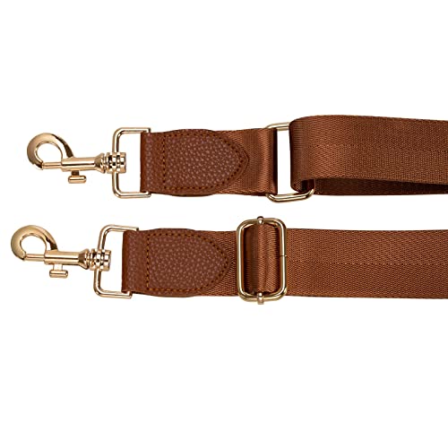 Allzedream Wide Purse Strap Replacement Crossbody Shoulder Bag Adjustable Leather Ends - color: Brown Gold Leather