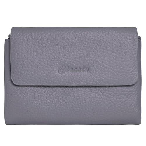 Women's Bifold Wallet, Genuine Leather, Magnetic, ID Window | Holds 10+ Cards, 2 Zip Coin Pockets, Pebbled Cowhide, Snap Closure, Large Capacity, Multiple Colors, Compact 5.5x3.9in - color: B-Dark Gray