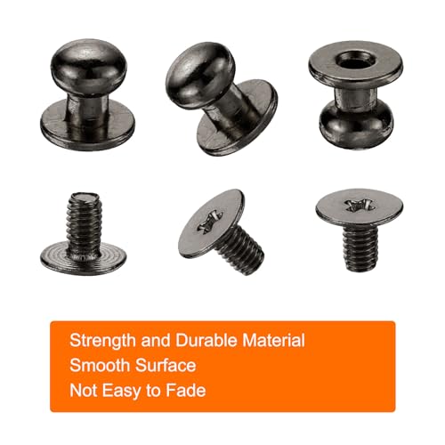 HARFINGTON 30 Sets Round Head Button Studs Screw 7mm Alloy Leather Rivets with Hollow Punch Screwdriver for Repair and Decorate Fabric Clothing Shoes Bags DIY, Black - color: Black, size: 7mm
