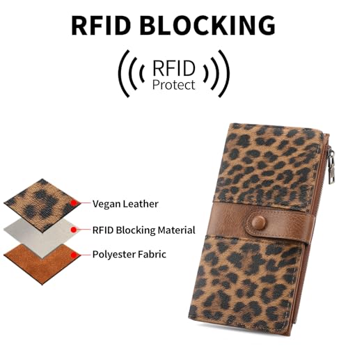 GOIACII Leather Womens Wallet RFID Slim Card Holder Wallets Leopard Print - color: A01 Leopard Print Brown