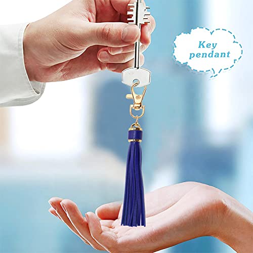 Penta Angel 2Pcs 5.9'' Large PU Leather Tassel with Lobster Swivel Keychain Pendant for Handbag Backpack Jewelry Making (Blue) - color: Blue