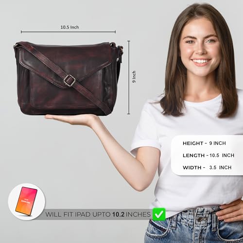 Ozora Genuine Leather Crossbody Purse for Women, Shoulder Bag - color: Bordeaux Wash