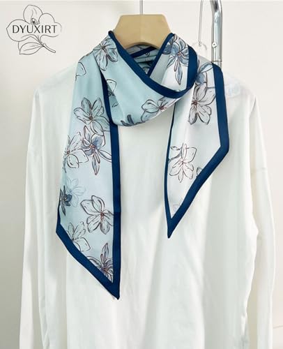 Head Scarf Purse Handle Neck Satin Hair Scarfs For Bag Lightweight Silky Long Thin Women's Fashion Scarves 59 * 5.9” - color: H21-light Blue Flowers(59*5.9inch)