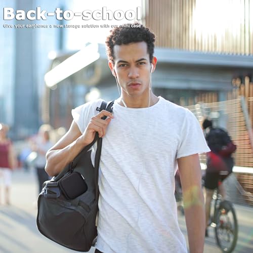 Ginsco Mini-Portable Hard Shell Square Earbuds Case for Apple EarPods/Samsung Galaxy Wired/Wireless Earbuds, Cell Phone Accessories Organizer with Carabiner for Earphones - color: Black, size: Slim