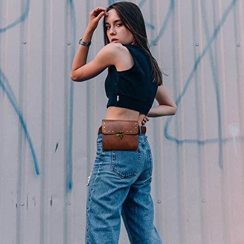 SUMGOGO Retro Belt Pouch Waist Bag Womens Fanny Pack Cellphone Holder Steampunk Medieval Renaissance Purse Costume Accessory - color: C2-Brown