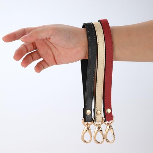 Genuine Leather Wristlet Strap - Universal Hand Lanyard Replacement - color: Gold - Black