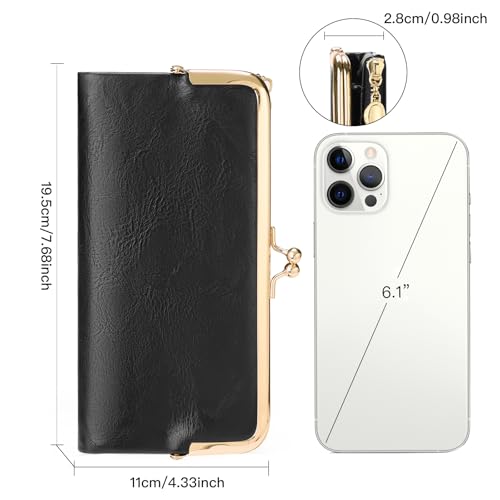 GOIACII Womens Wallet Kiss Lock Bifold Leather Wallets for Women Black - color: A04 Black