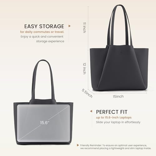 LOVEVOOK Laptop Tote for Women - 15.6 Inch Faux Leather Laptop Bag with Clutch, Large Capacity Office Purse Computer - color: Lead Gray, size: 15.6 inch