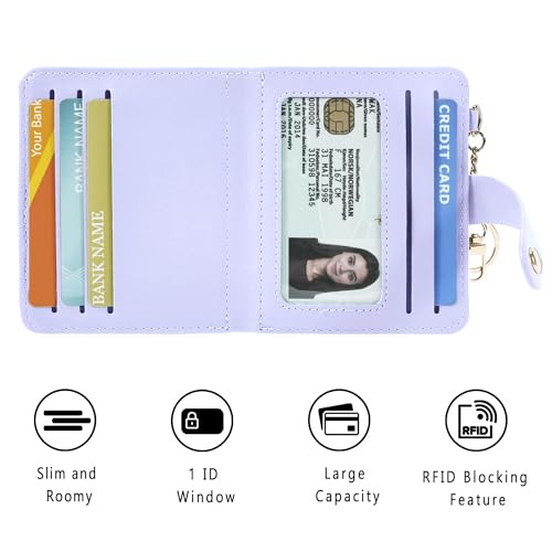 Airkit Small Wallet Women RFID, PU Leather Card Holder with Keychain - color: Lavender