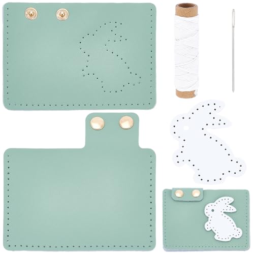 Rabbit DIY Genuine Leather Purse Making Kit for Women Credit Card Bag Sewing Set Handmade Small Purse Crochet Knitting Supplies for DIY Birthday Bridal Wedding Gift(Green) - color: Green