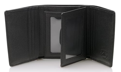 Stealth Mode Leather Trifold RFID Wallet For Men With Flip Out ID Holder - color: Black Pebble