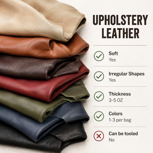 Large Genuine Leather Remnants – Upholstery Leather Pieces Bulk for Crafts, Wallets, DIY, Cricut, Repair (3 lb Pack). Large Pieces (Avg 8"x10" to 12"x18")