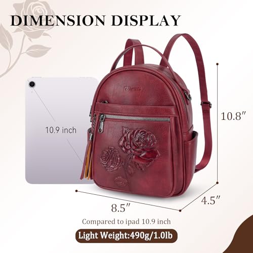 Mini Backpack Purse for Women,Vegan Leather Small Backpack for Daily | Embossed Lightweight Water-Resistance Travel Mini Fashion Daypack Bag,Ladies Casual Backpack Purse Gift Choice for Women - color: Red
