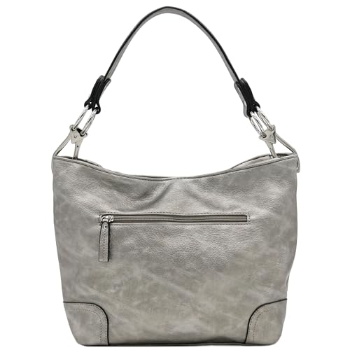 Hobo Shoulder Bag with Big Snap Hook Hardware - color: Dark Silver-metallic