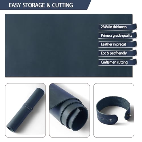 RingSun 6''X12'' Blue Leather Sheets for Crafts (2mm), Full Grain Leather Tooling Leather - color: Blue, size: 6''X12''