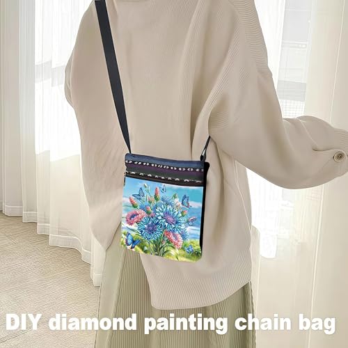 DDGYP DIY Diamond Art Crossbody Bag for Women,Butterfly & Flower Pattern | 5D Diamond Art Painting Shoulder Purse with Adjustable Strap, PU Leather Art Bag, Small Diamond Art Kits for Adults - color: Butterfly Flower 6