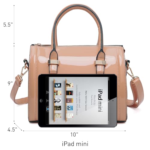 Shiny Patent Faux Leather Handbags Barrel Top Handle Purse Satchel Bag Shoulder Bag for Women - color: Pink